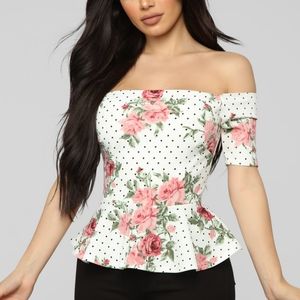 Off shoulder floral peplum
